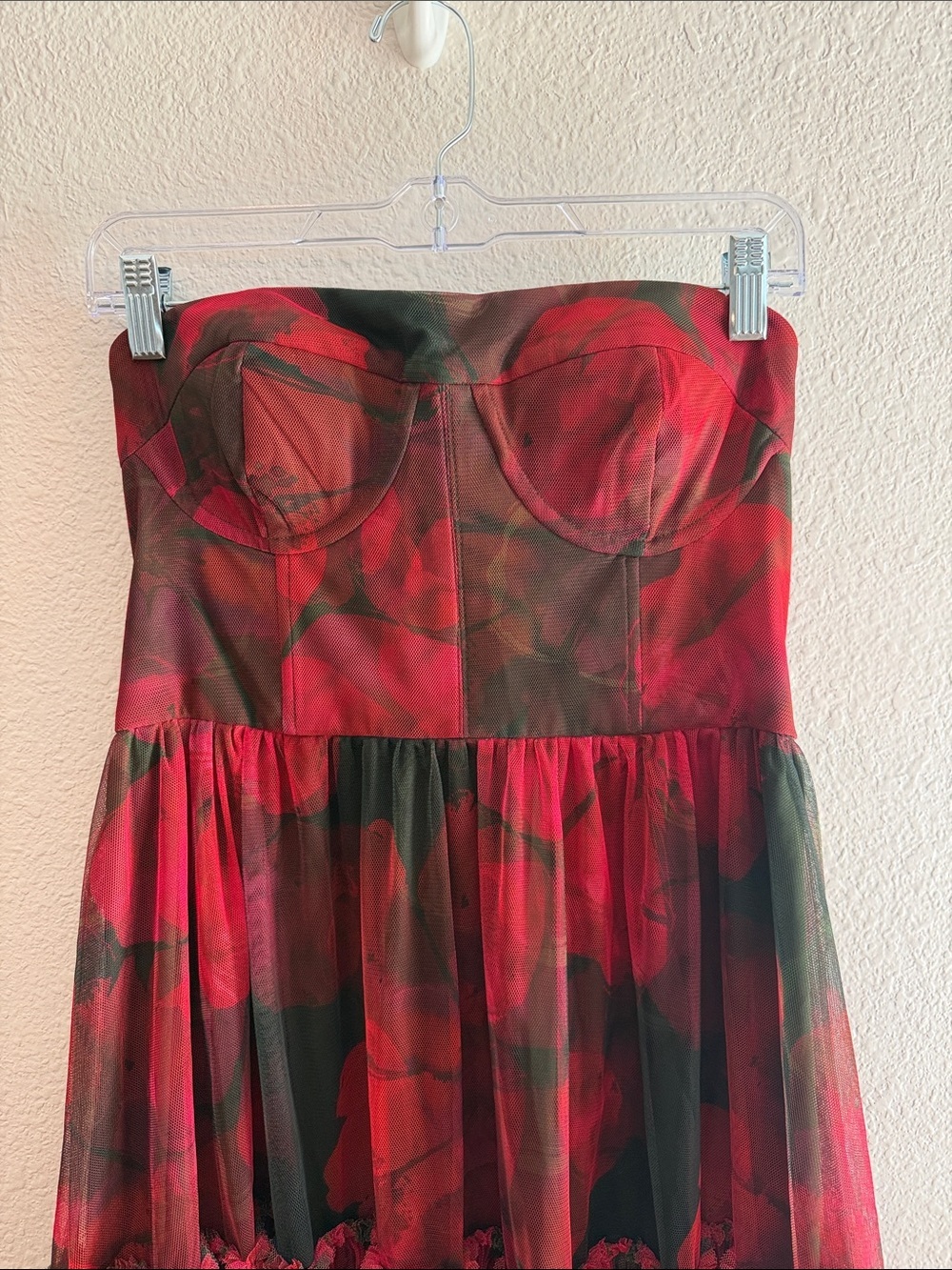 Hutch Isabella Gown Olive Blotted Floral Strapless Tiered Maxi Dress Size 4 - Picture 4 of 9